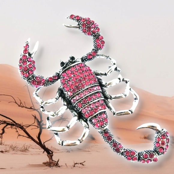 Silver plated pink and white crystal Scorpion brooch - Picture 14 of 16